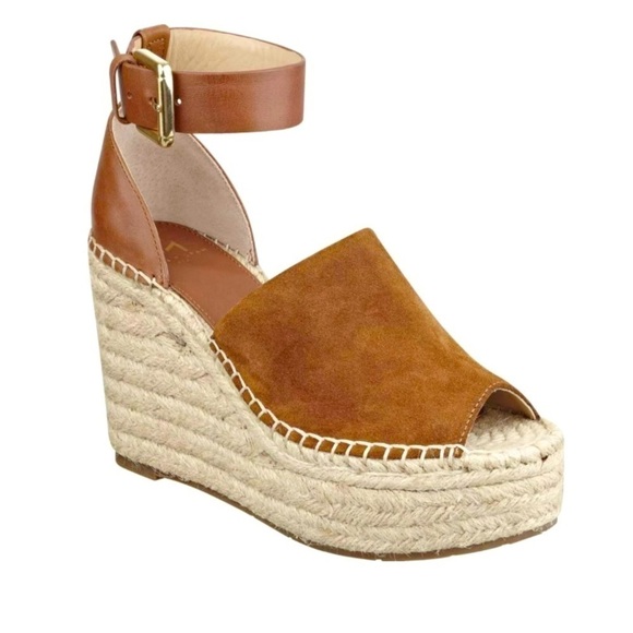 NWOT MARC FISHER Adalyn Platform Wedge Leather Espadrille Sandals Brown 9.5M - Picture 3 of 13